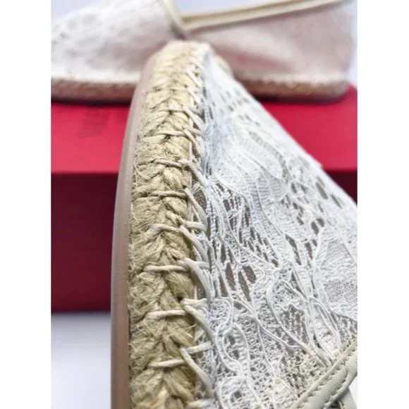 Valentino Garavani White Leather Trimmed Corded Lace Espadrilles Flats Espadrilles